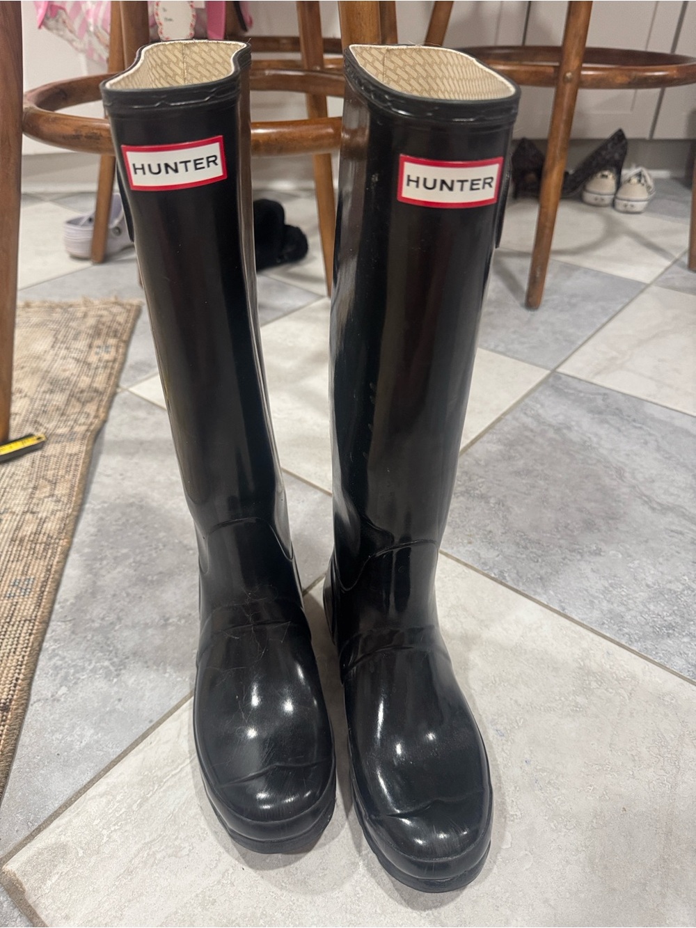 Hunter Women's Original Tall Gloss Rain Boots in Black size 8 - Picture 2 of 7